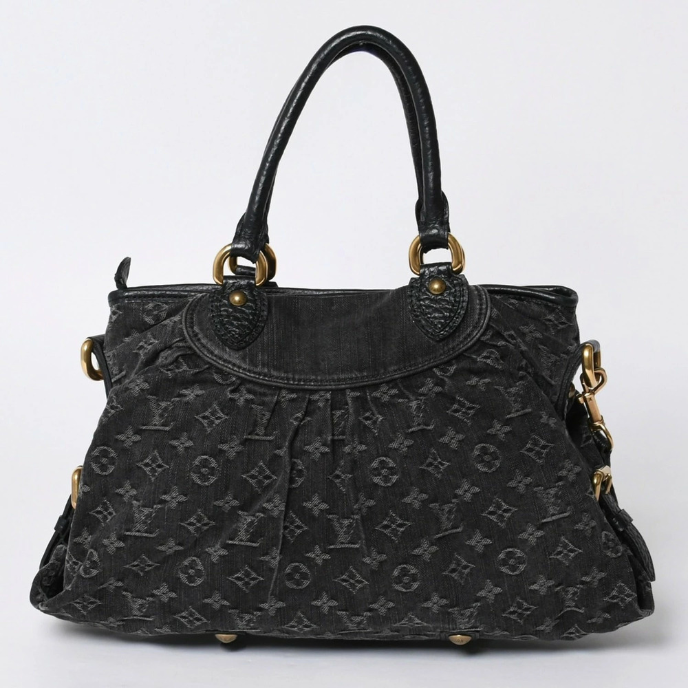 LOUIS VUITTON Neo Cabby Handbag Monogram Denim Black Leather
